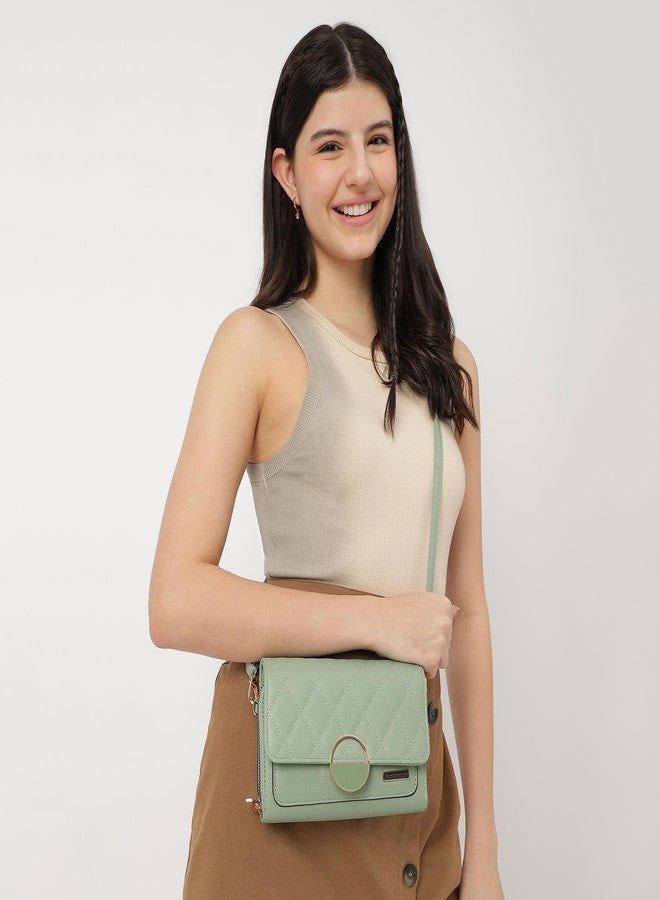 Fastrack Women's Convertible Clutch with Adjustable Sling | Flap and Magnetic Button Closure | Dual Zip Compartments, Card Slots and Inner Zip Pocket | Stylish Everyday Clutch, Green - Image 2